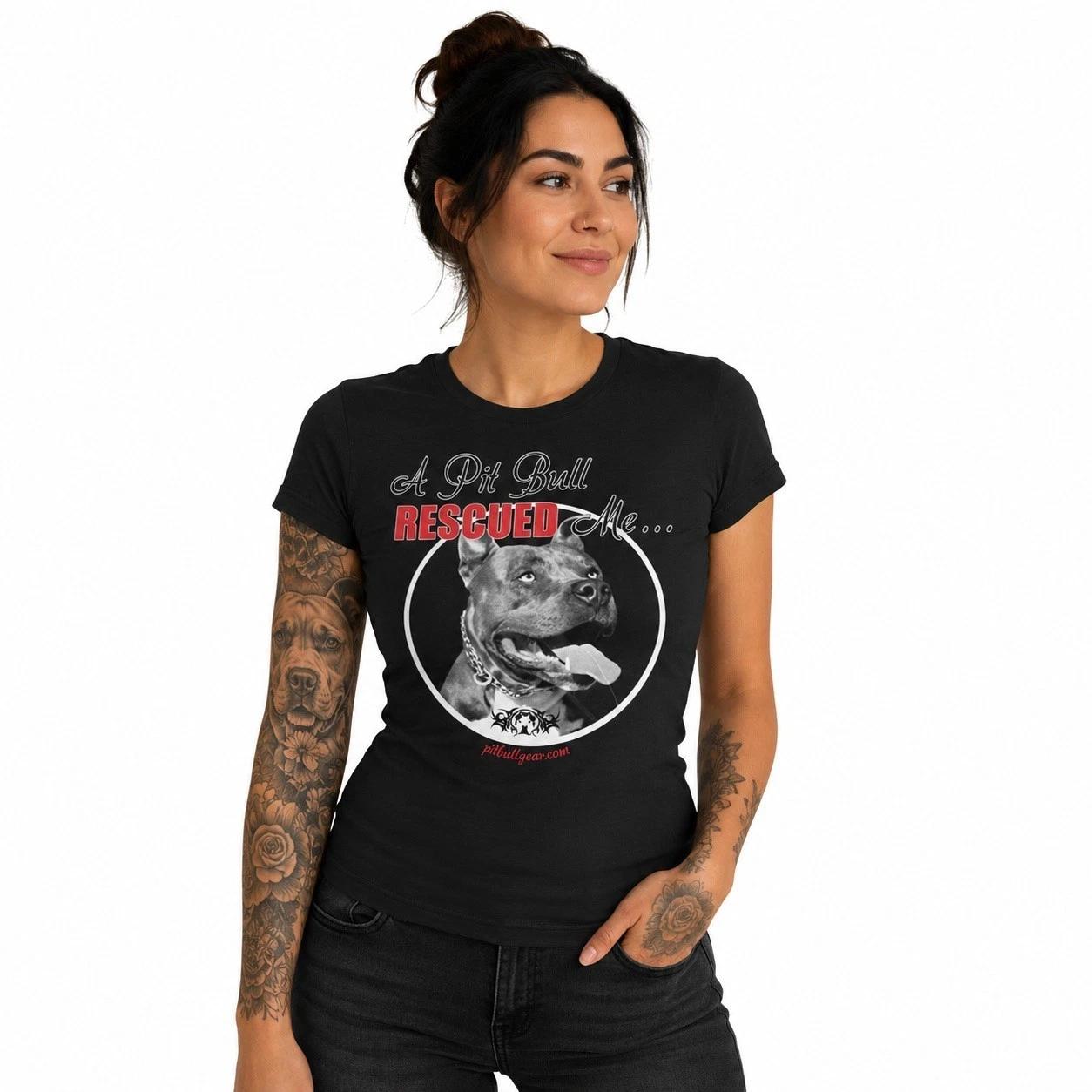 A Pit Bull Rescued Me Women s Fitted T-Shirt Pit Bull Mom NWT S