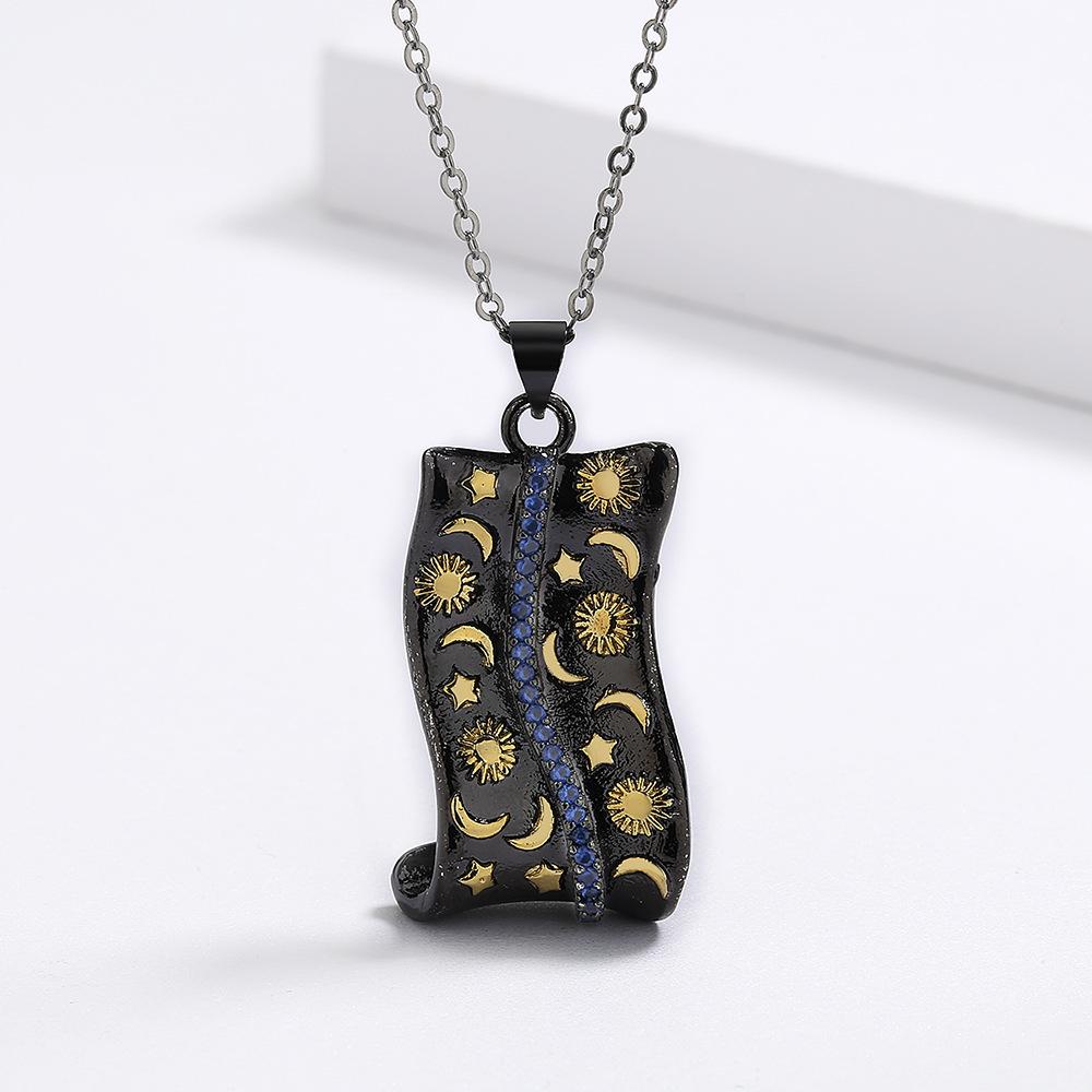 Punk inspired Pendants In Irregular Shapes with Stars and Moon shaped Womens Necklaces Inlaid with Blue Zircon Jewelry