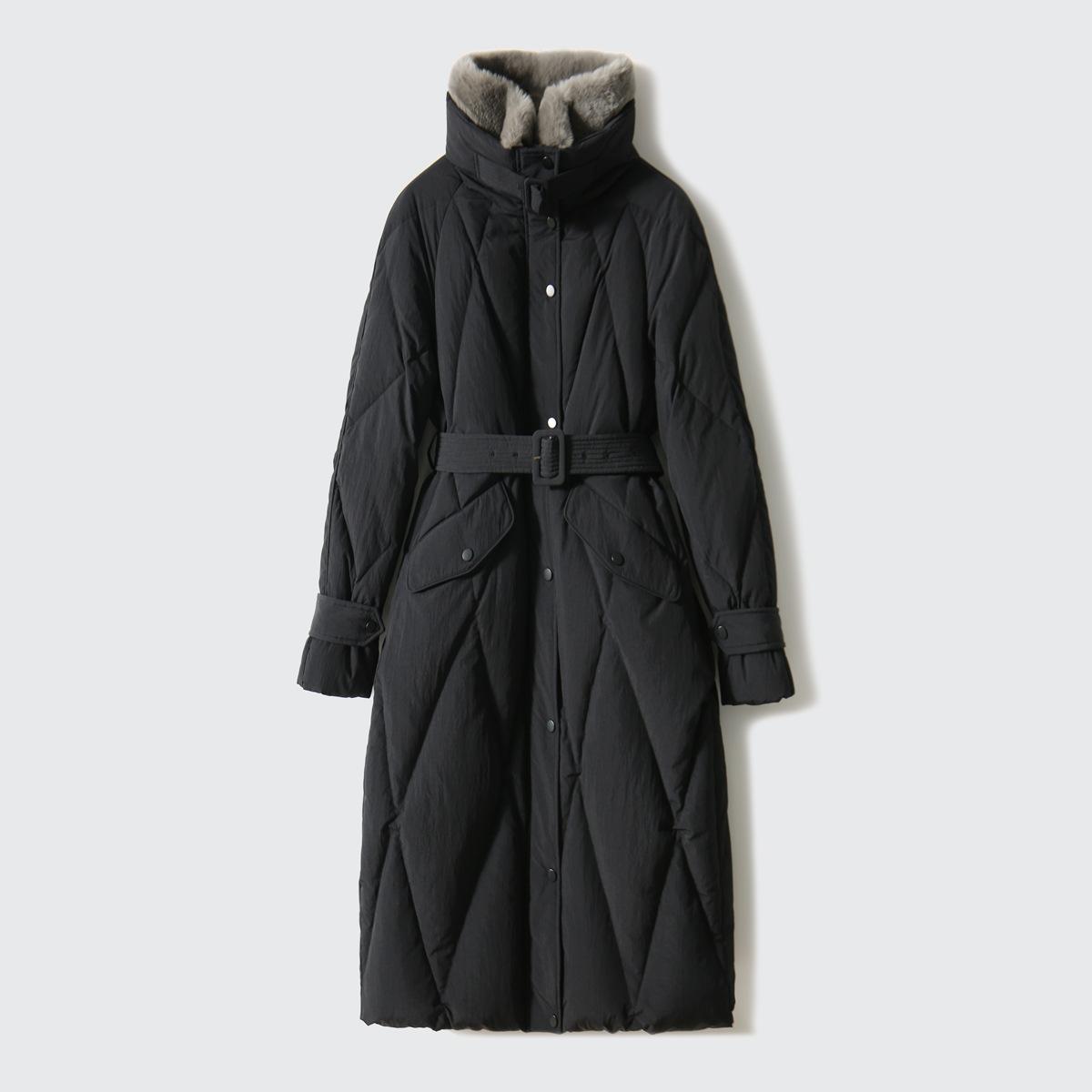 

тренч пуховик длинный белый пух гусиный большой меховой воротник мех кролика рекс воротник пуховик утолщенная куртка зимняя XL