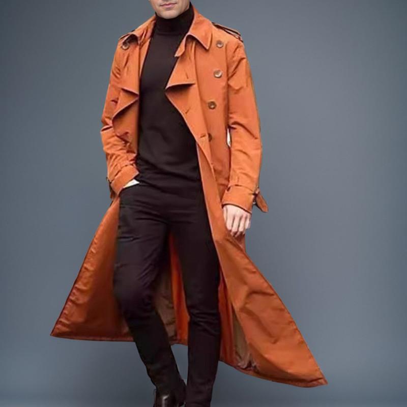 Men's Long Sleeve Longer Solid Colour Trench Coat Fashion Long Sleeve Lapel Casual Jacket