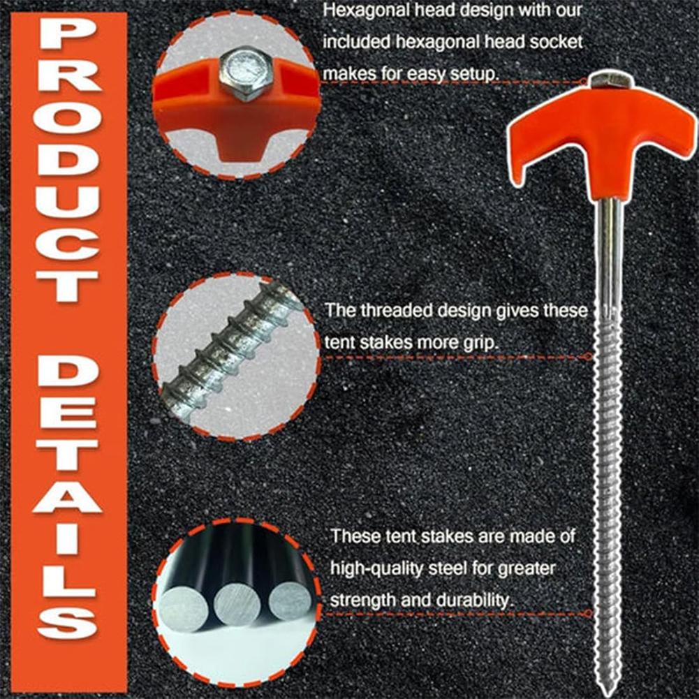 4/8Pcs 20/25cm Tent Pegs Screw in Tent Stakes Long Screw Thread Tent Stakes Metal Tent Nails Outdoor Hiking Tent Accessories