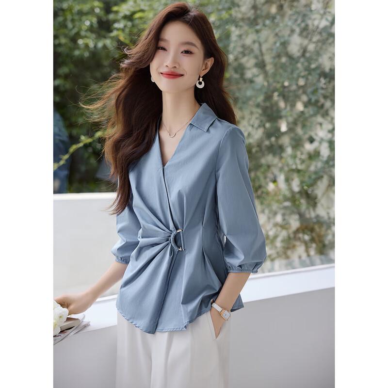 Women's Deconstructed V-Neck Pleated Waist Blouse