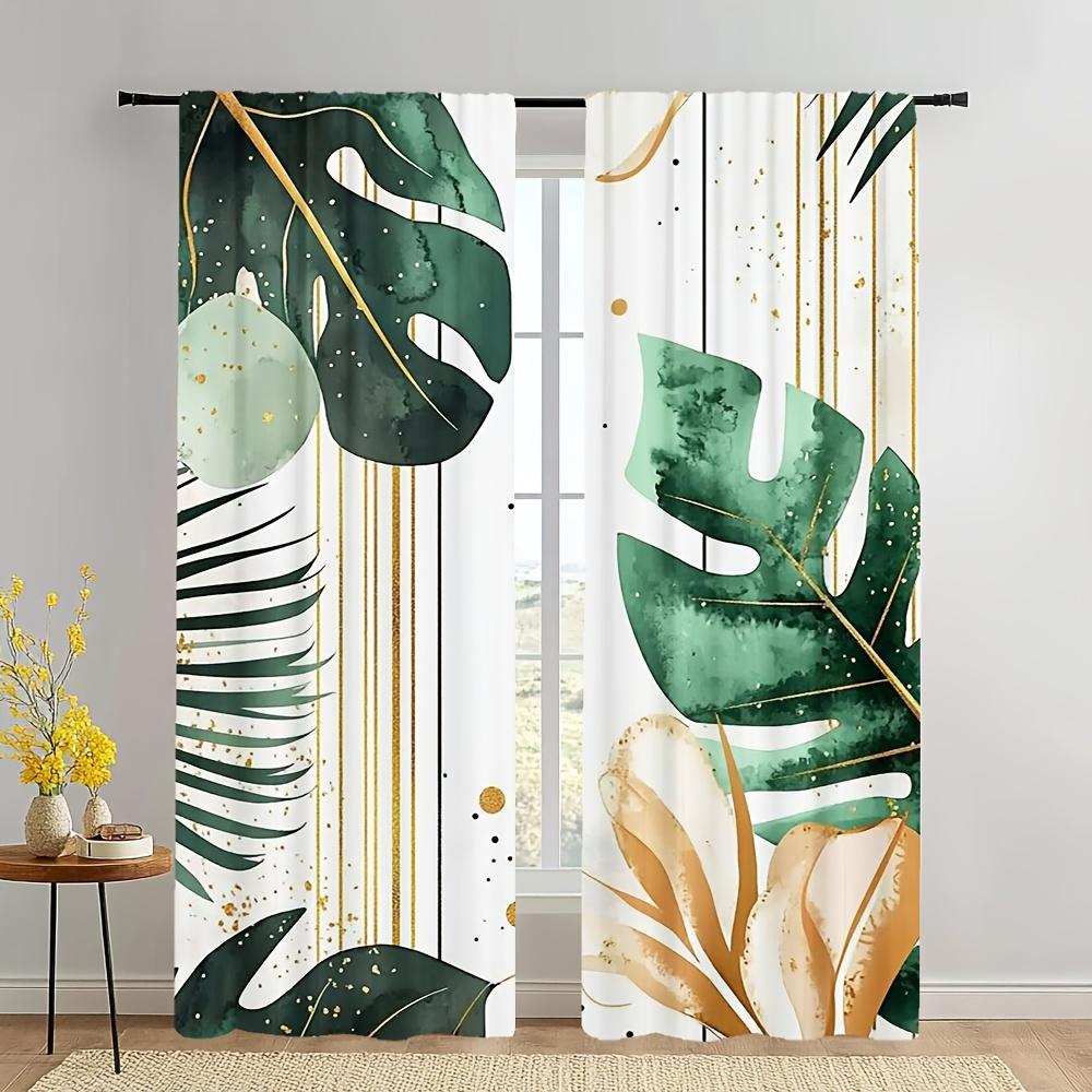 2 Pieces Tropical Monstera Leaf Print Pattern Curtains   Polyester Fabric   Suitable for Bedroom Living Room Decoration