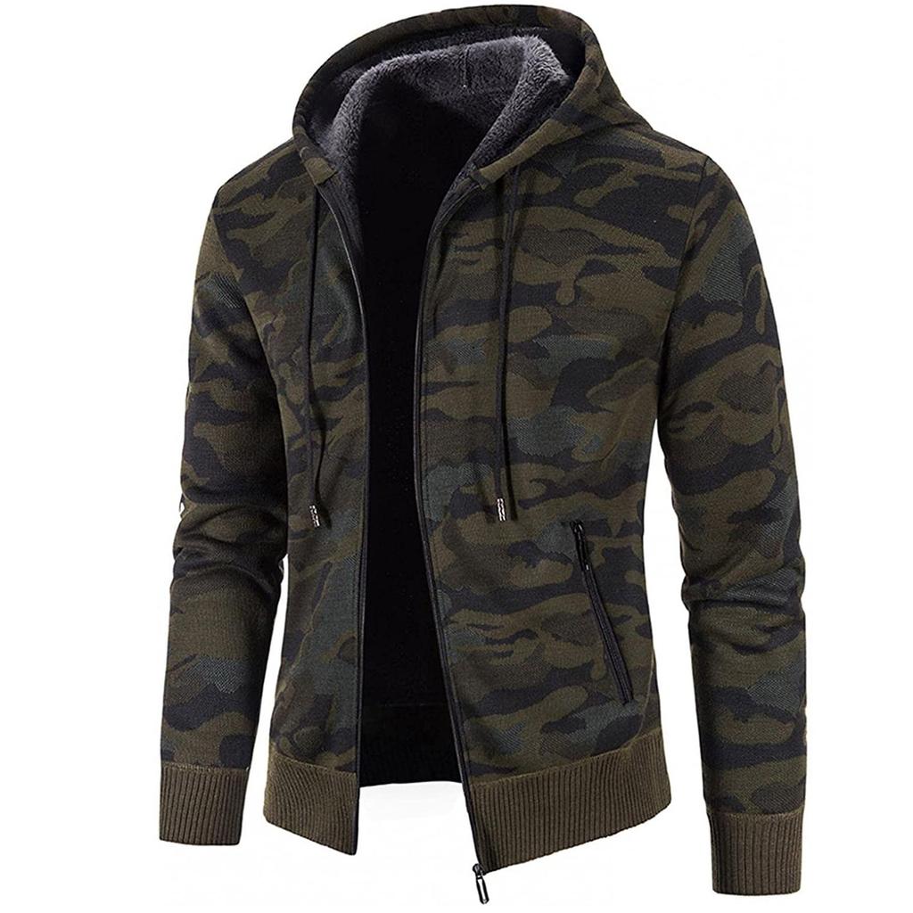 Men's Fashion Leisure Long Sleeve Warm Camouflage Printed Hooded Jacket Top