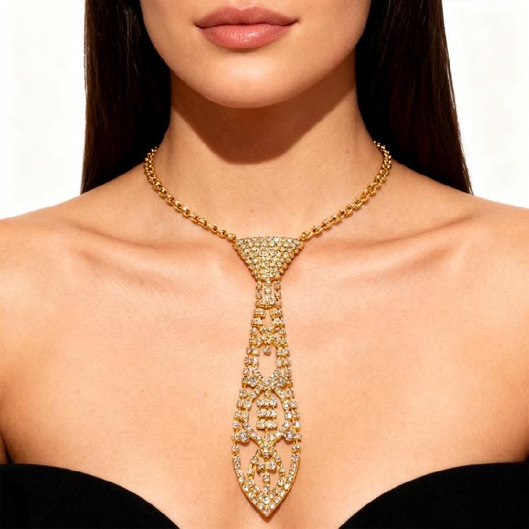 Rhinestones Tie Necklace Tie For Wedding Galas Business Occasion Comfortable Neckwear With Sparkling Shining Design