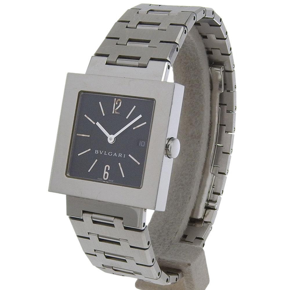 BVLGARI Quadlard Watches SQ29SSD blackDial Stainless Steel Quartz Analog display unisex Used