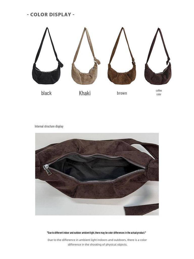2025 Korean Suede Crescent Dumpling Shoulder Bag – Versatile, Solid Color Casual Crossbody