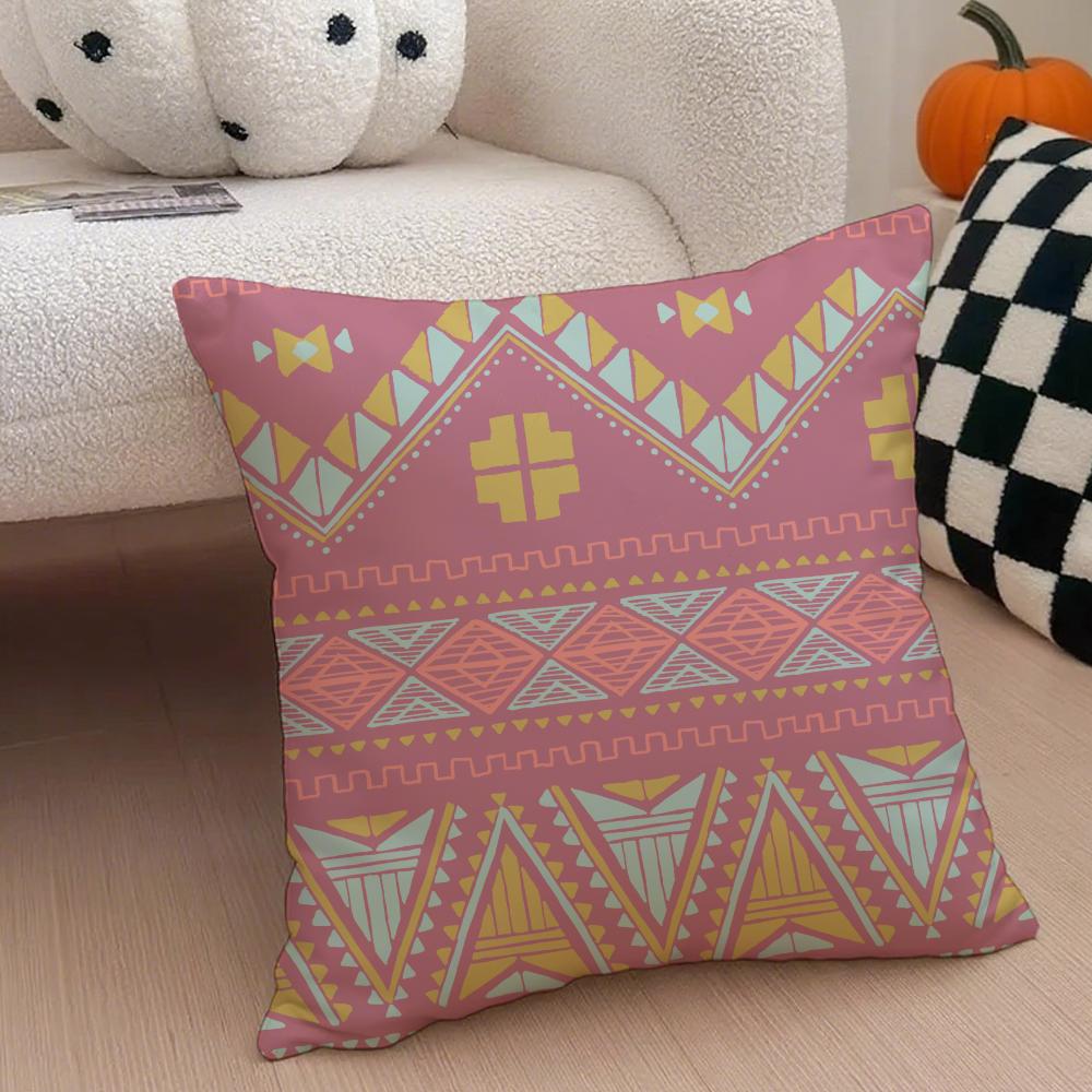 Boho Textile Pattern BBohemian Ethnic Prints Cushion Cover Throw Pillow Cover Hidden Button Durable Polyester Chair Cushion