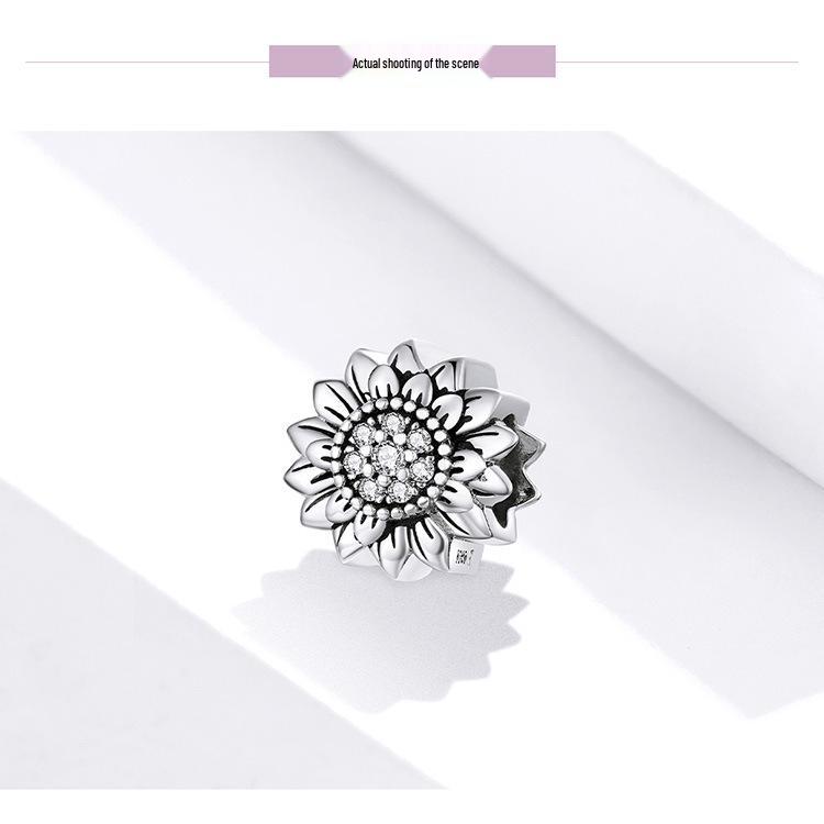 Vintage Oxidized Silver Sunflower Beads for DIY Bracelets - SCC1507