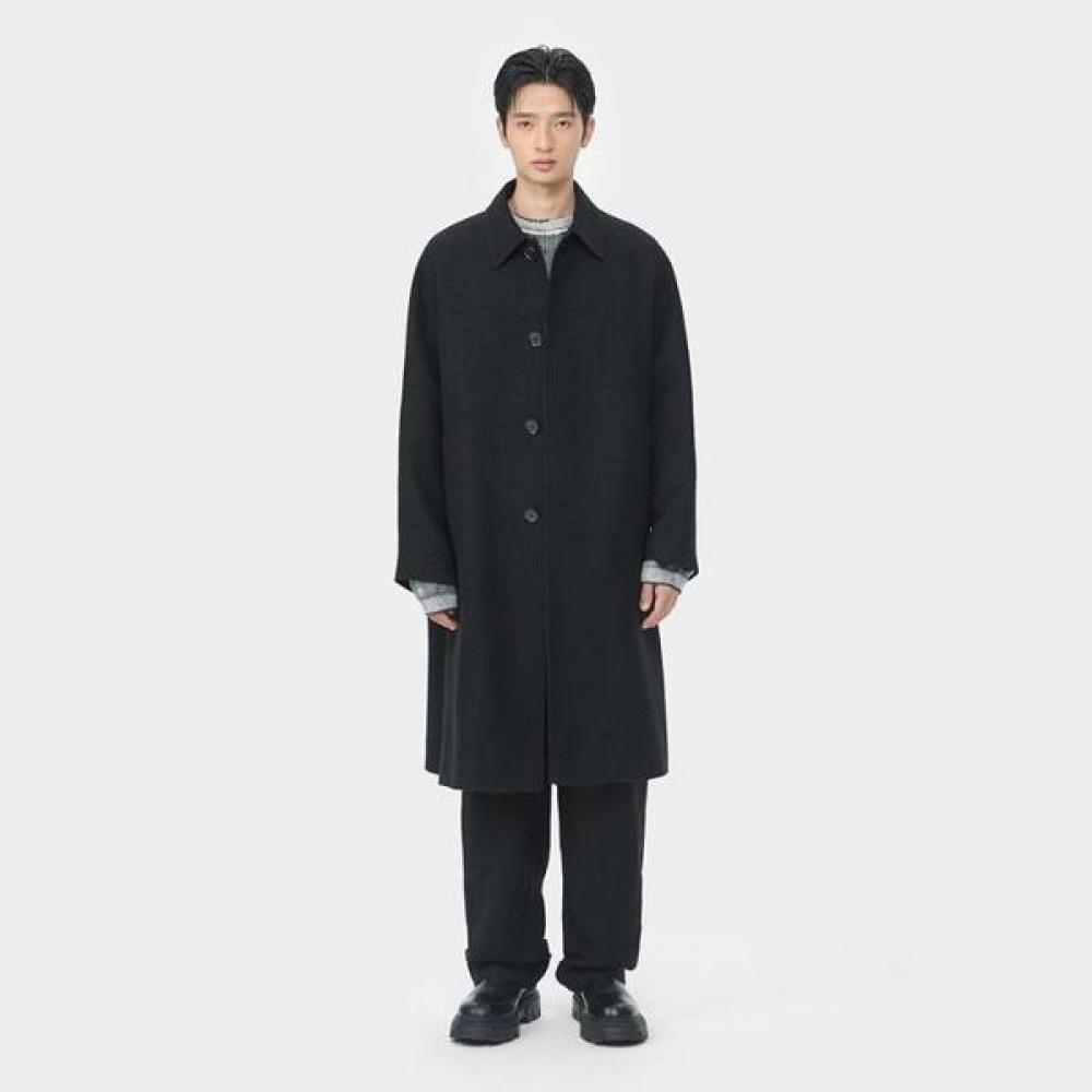 Customellow Black Wool Linen Balmacaan Coat Black Cwcaa25512bkx Black/S