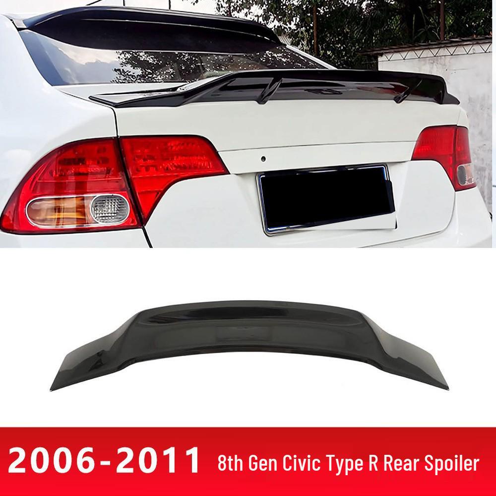 Eighth Gen Civic (06-11) R Style Sports Rear Wing Spoiler with Gurney Flap Black Top Wing