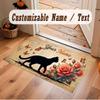 Cat Theme Crystal Velvet Floor Rug Personalized Custom Name Text Warm Carpet Home Decoration