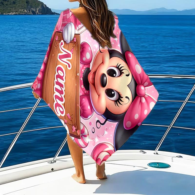 1pc Minnie5 Beach Towel with Custom Name, Beach/Swimming/Bath/Picnic/Camping Towel, Suitable for Seaside Beaches