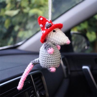 Yousheng Crochet Possum Car Hanging Decoration Handmade Knitting Mouse Auto Rearview Mirror Ornament Animal Pendant Car Interior Accessories