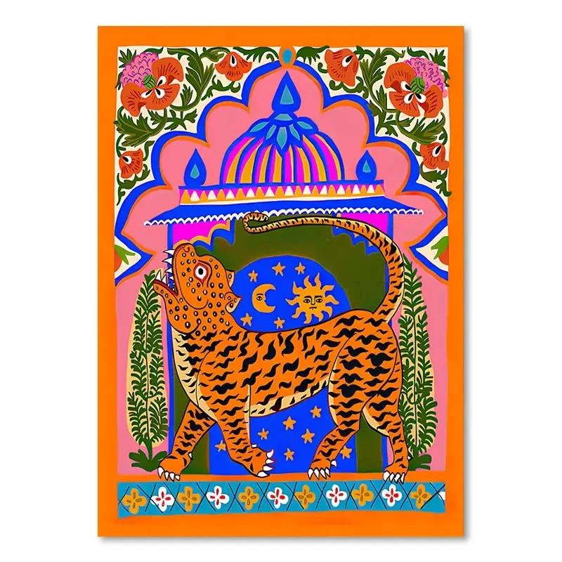 Buntes Abstraktes Poster Tiger Leopard Schlange Tropischer Dschungel Leinwandbild und Drucke Wandkunst Bilder Wohnzimmer Dekoration