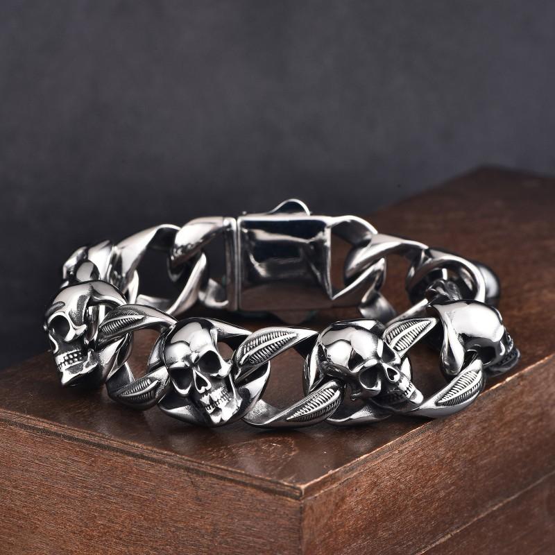 Edelstahl Totenkopf Punk Armband Herren Hip Hop Biker Stil Verstellbares Unisex Armband Schmuck