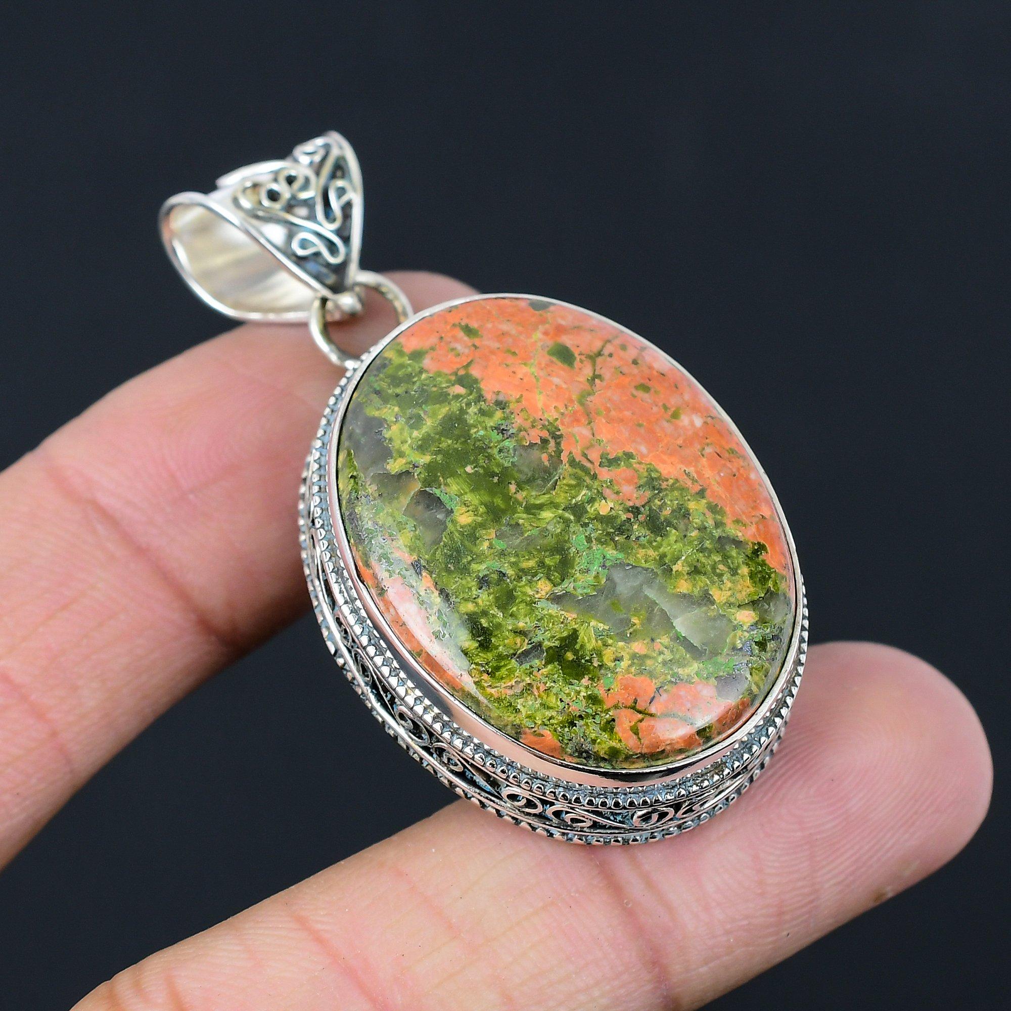Daughters Day Sale Unakite Stone 925 Sterling Silver Engagement Ethnic Pendant