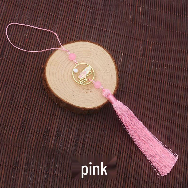 Colorful Clouds Chasing the Moon Tassel Pendant for Hanfu Qipao - 12CM Fan Lantern Jade Lapel Accessory