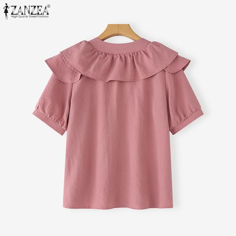 ZANZEA Women Layers Short Sleeve Ruffled Casual Blouse
