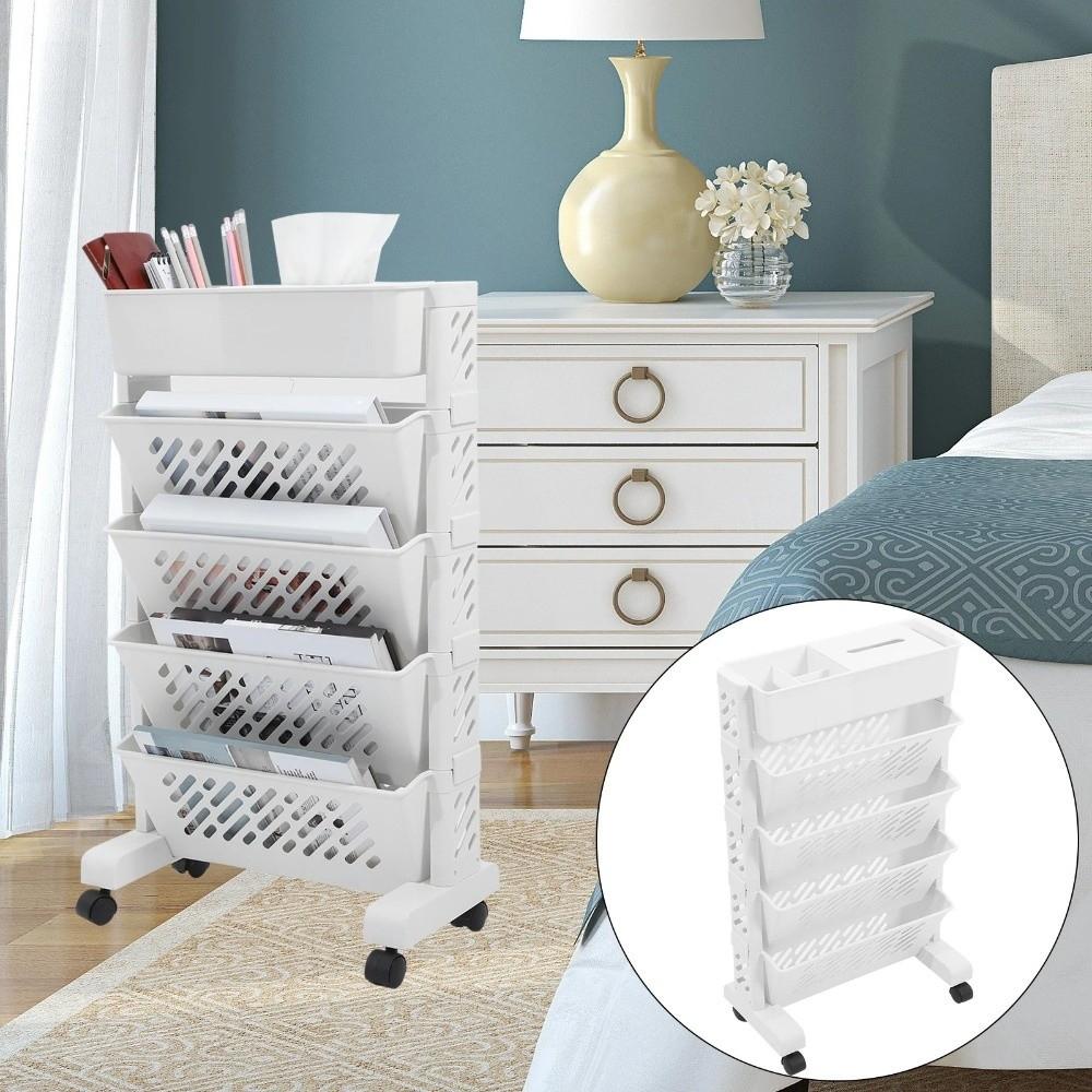 5/6 Layers Bookshelf On Wheels Large Capacity Book Storage Rack Movable Book Shelf  Student Use