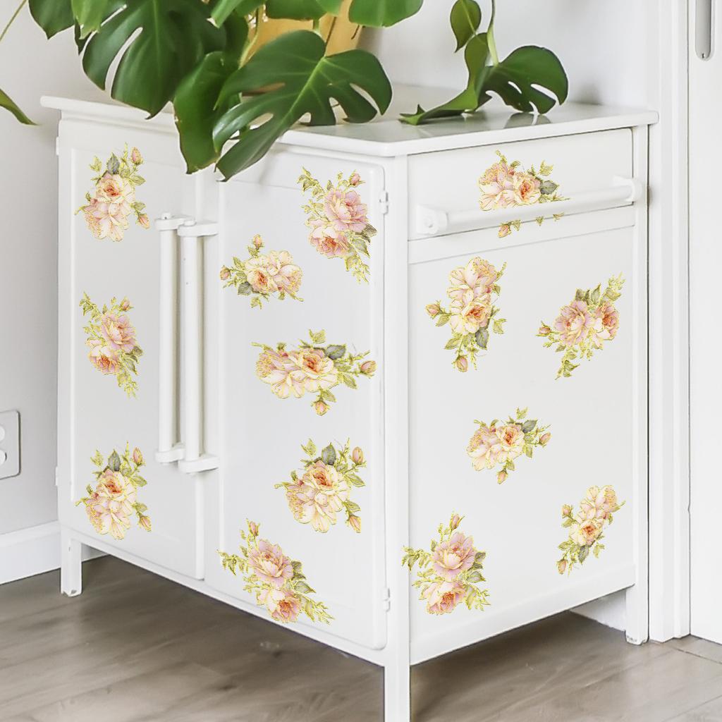 Tj9001 Hand-Painted Multi-Cluster Flower Green Leaf Bronzing Wall Sticker Decoration Living Room Bedroom Background Self-Adhesive Wall Sticker