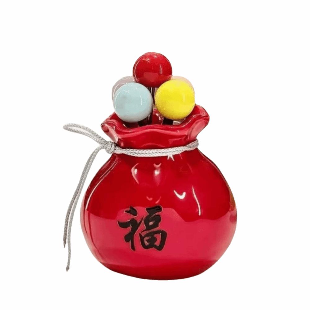 Rustproof Fu Bag-shaped Fruit Fork Set Anti-scald Blessing Bag Fruit Fork Storage Set Household