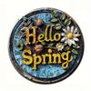 2d Flat 20*20cm Round Wooden "Hello Spring" Sign Art Painting Wreath Decorative, Entrance Decor Gift, Mask Theme, for Bar, Club, Home, Room Wall Decor