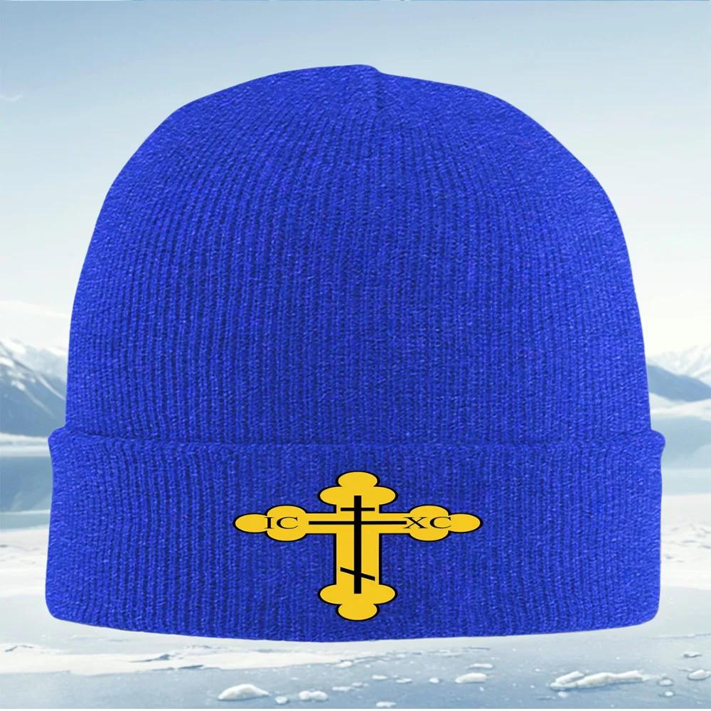 Golden Cross Black Background Letters Unisex Women Unisex Knitted Hat Beanie Pullover Cap Winter Thermal Warm Christmas Outdoor Cyc