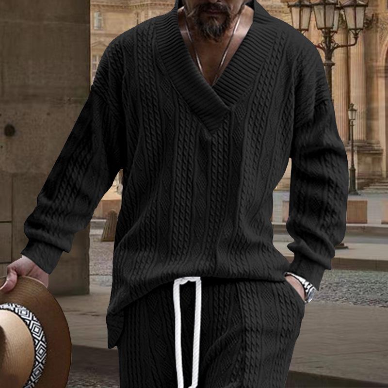 2025 Men's Casual Autumn V-neck Jacquard Knit Sweater - Loose Long Sleeve Pullover