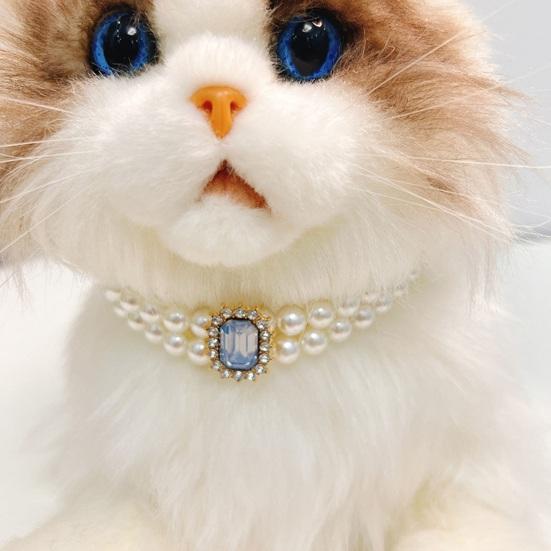 Pet Necklace Sparkling Rhinestone Pet Fake Pearl Collar Stylish Double Layered Dogs Cats Necklace Pet Supplies