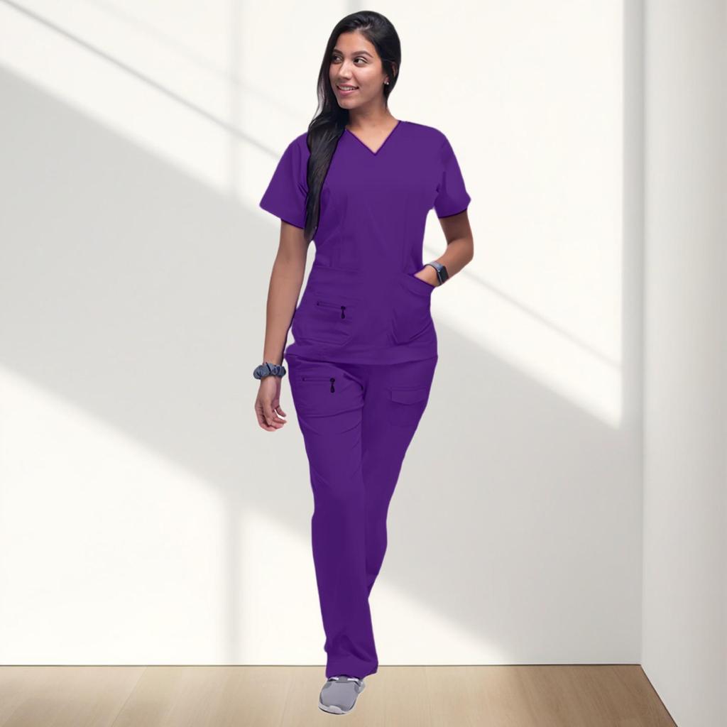 Pocket Zipper Surgical Hand Washing Spa Salon Short Sleeve Work Clothes