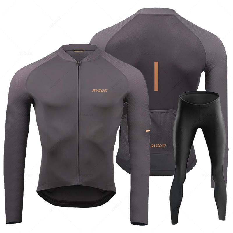 

Rvouei Breathable Long Sleeve Cycling Jersey Set Bib Pants Ropa Maillot Ciclismo Bicycle Clothing MTB Bike Uniform Men Clothes 5XL