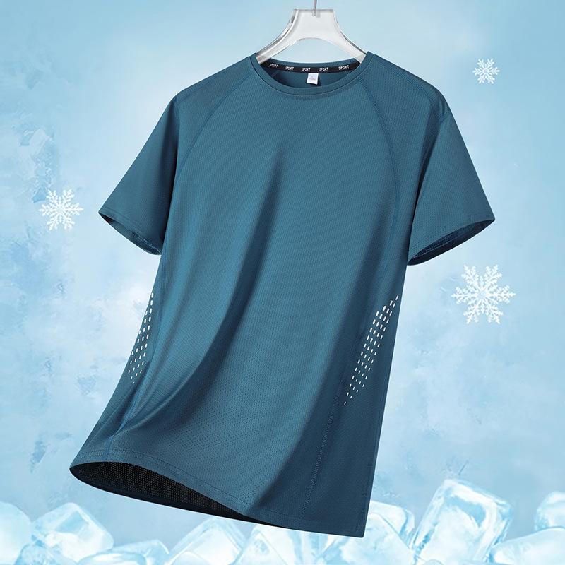Herren Schnelltrocknendes Atmungsaktives Mesh-Kurzarm-T-Shirt Eis Seide Kühlendes Sommer Top