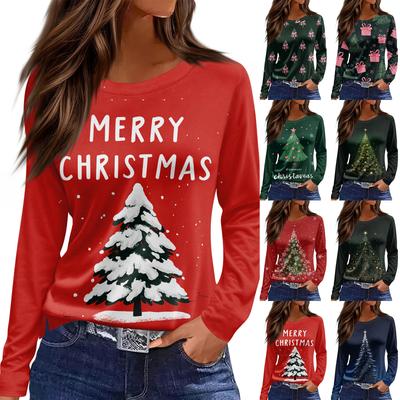 Damen Täglich Lässig Langärmlig Bedruckt O-Ausschnitt Oberteil