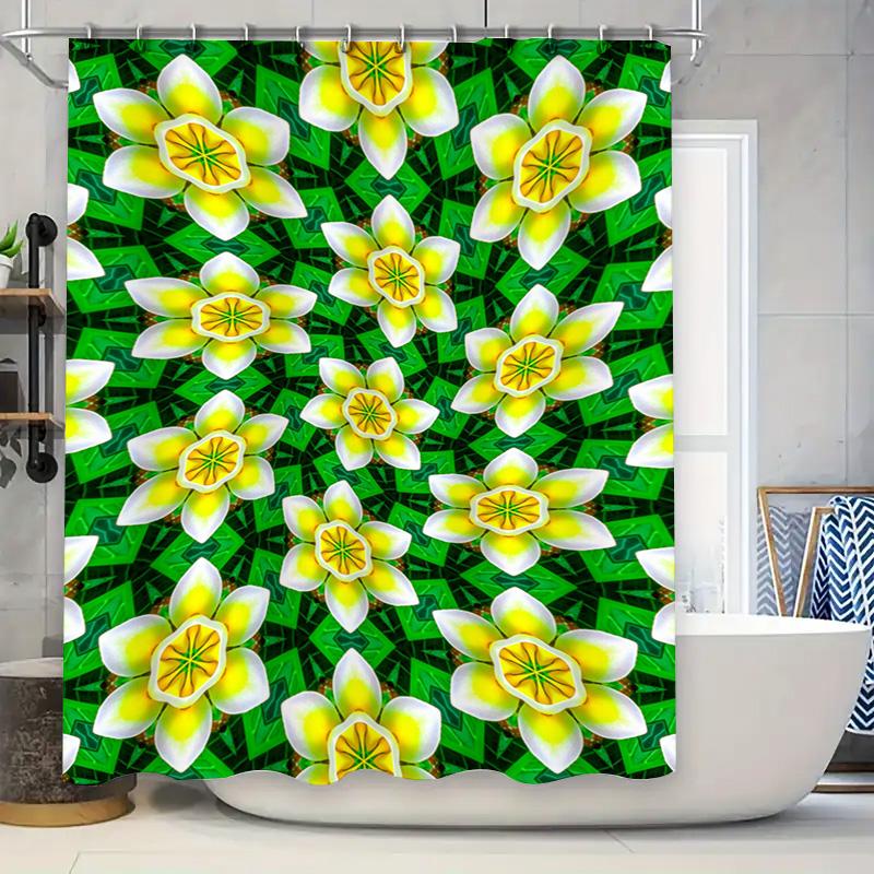 

Ярко-зеленый Желтый Белый Ванная Комната Душевая Занавеска Цветочная Декоративная Водонепроницаемая Полиэстеровая Ткань Печать Домашний Декор Размер L: Ki 90x180cm