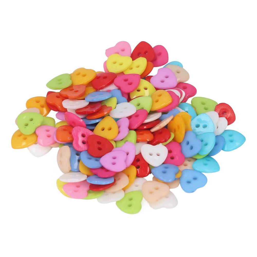 200pcs Multicolor Decorative Buttons 2 Holes Resin Heart Buttons Heart Shaped Buttons  For Sewing