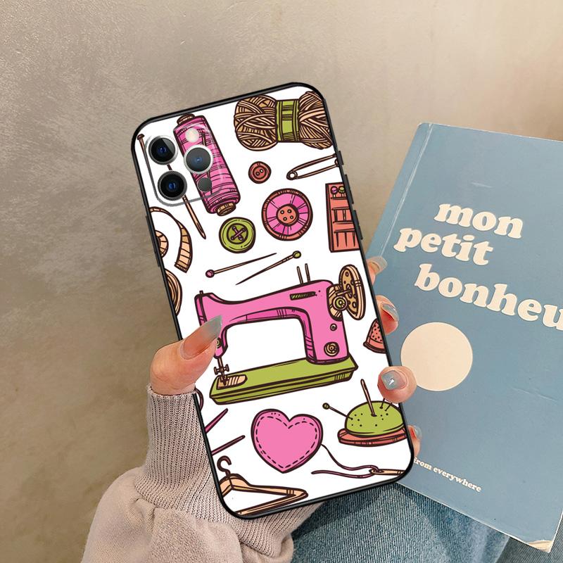 

sewing machine tailor pattern Case For iPhone 17 Air 15 14 13 12 11 16 Pro Max 13 mini XR 15 16 Plus 16e Back Cover Shell iPhone 14 Plus
