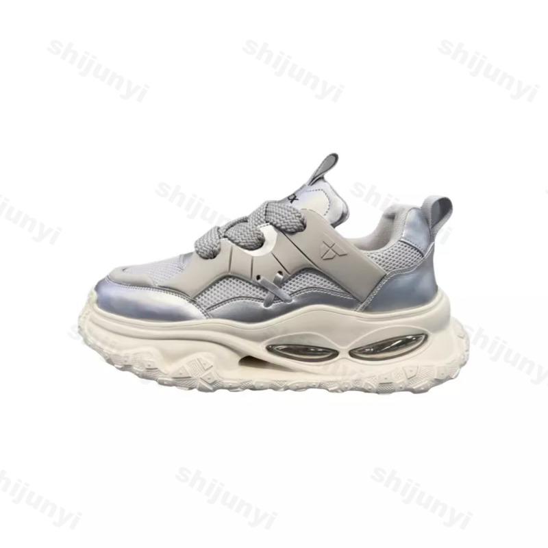 Men Vulcanized Shoes 2025 Autumn Anti Slip Platform Thick Heel Casual Sports Shoes Fashion Lace Up Male Outdoor Running Shoes