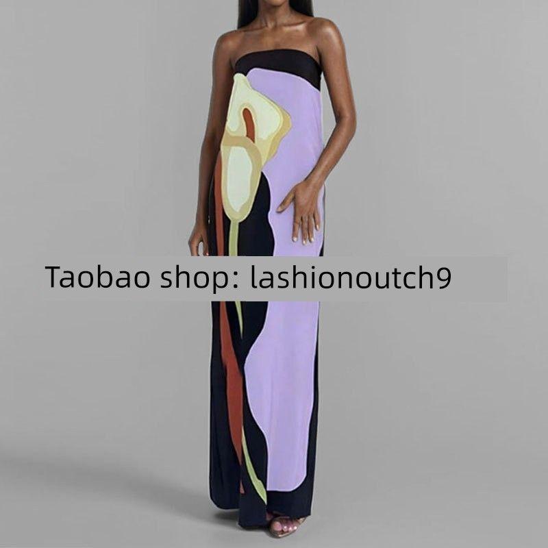 

Модное платье без бретелек, сексуальное с открытой спиной, с принтом, 2025 Light purple 3XL