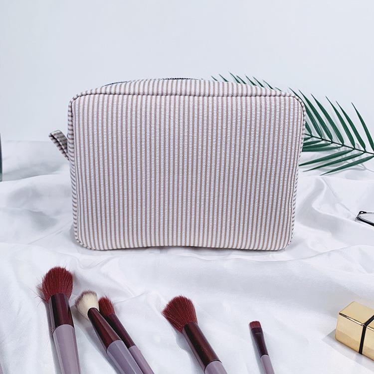 Striped Seersucker Cosmetic Bag - Indian Style Travel Toiletry Pouch