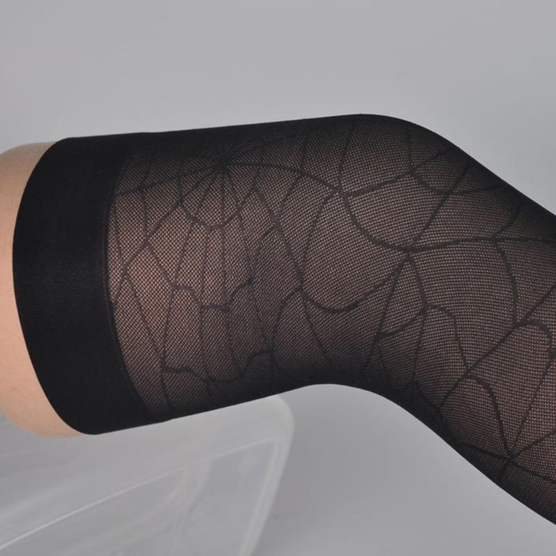 Women Gothic Hollowed Fishnet Pantyhose Tights Halloween Spider Web Jacquard Thigh High Stockings Cosplay Leggings