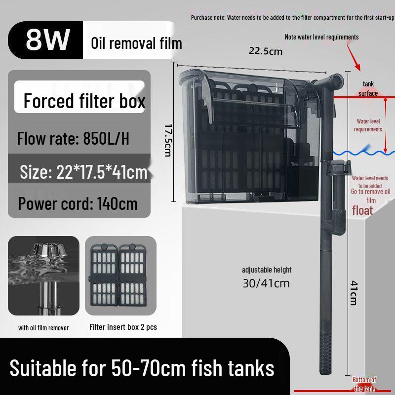 Wall-Mounted Fish Tank Filter: Silent 3-in-1 Circulation, Purification, Oil Film Removal, and Oxygenation Pump.