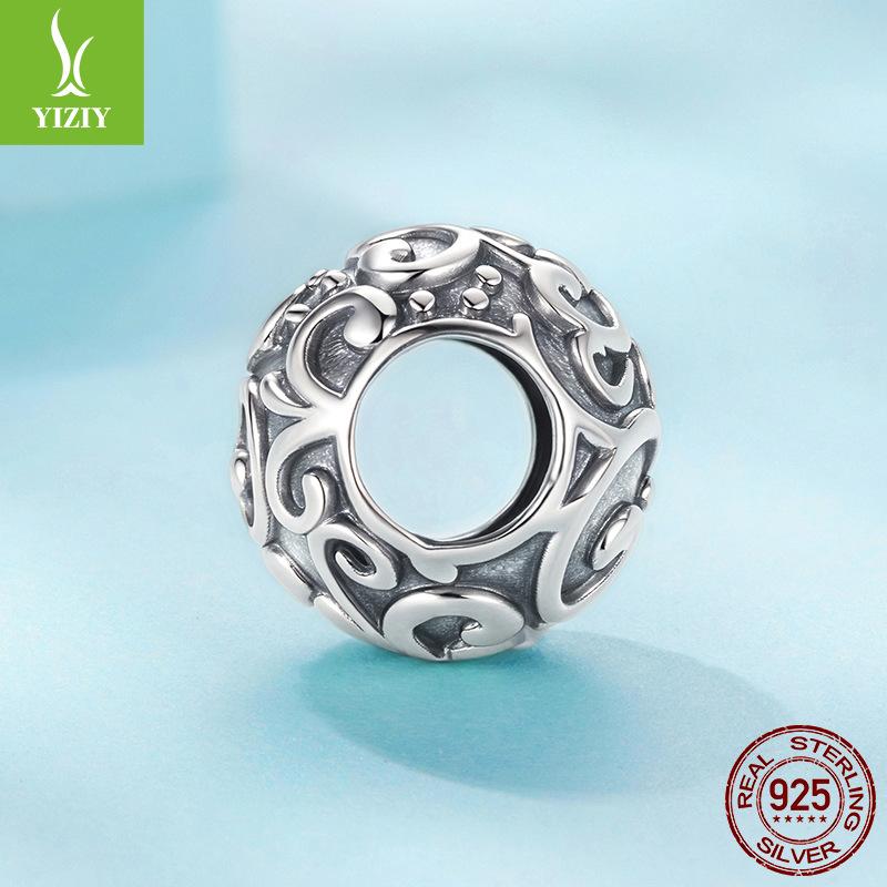 Vintage S925 Sterling Silver Rolled Grass Pattern Beaded Loose Beads, Personalized Texture Diy Bracelet Beads