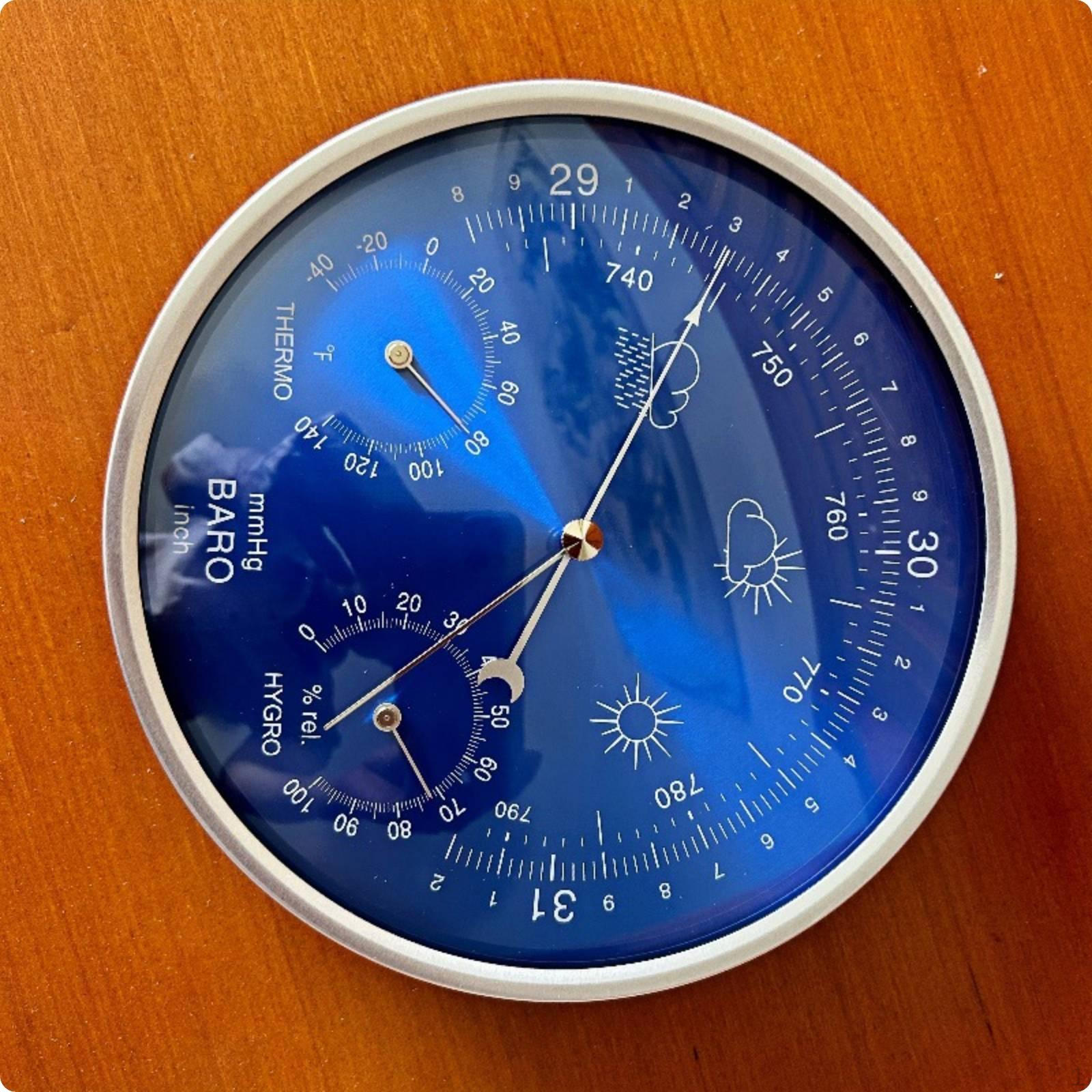 Atmospheric Pressure Meter Hygrometer Thermometer Function Analog Dial Blue Fahrenheit