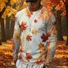 T-shirt da uomo a maniche lunghe con stampa di foglie d'acero, top casual leggero girocollo per autunno e inverno