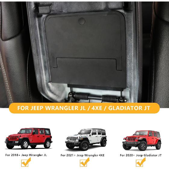 

One Touch Hidden Center Console Storage Organizer Box Compatible with 2018-2024 2025 Jeep Wrangler JL 4XE Gladiator JT Interior Accessories Armrest