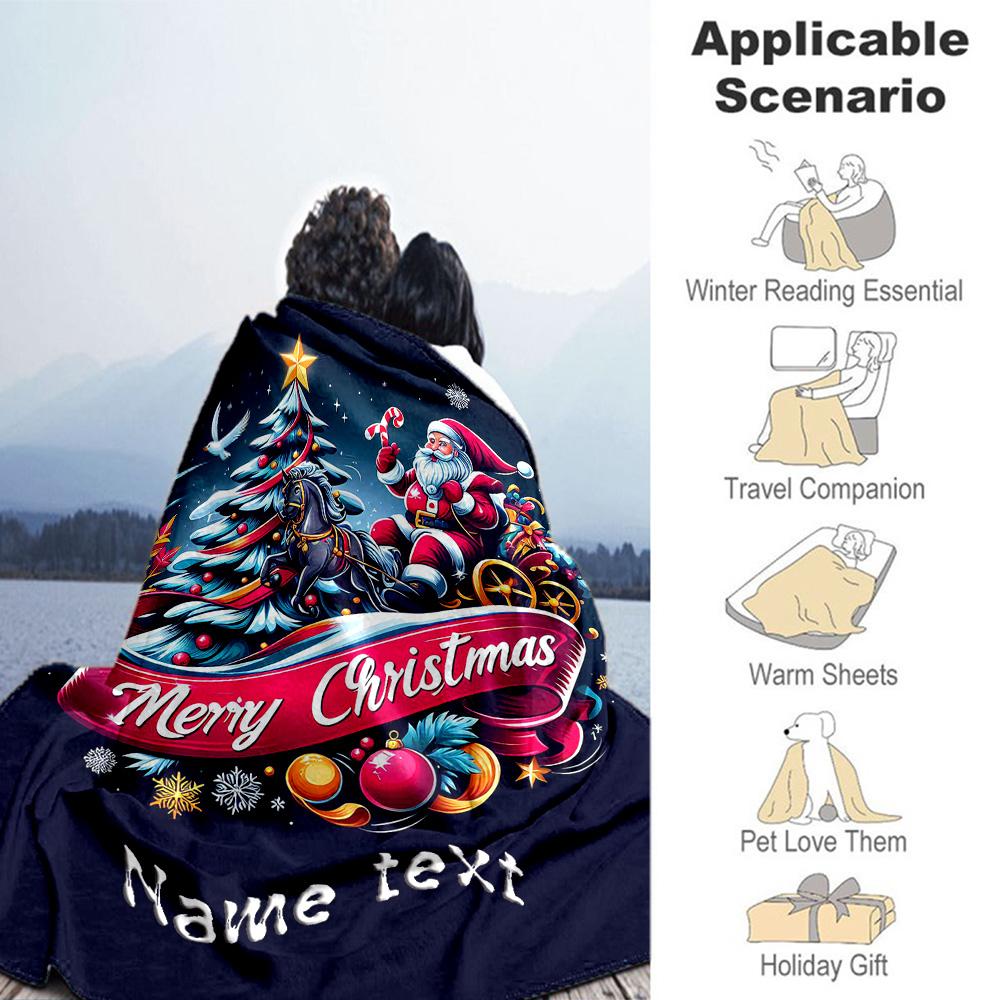 Santa Claus Snow Christmas Customize Your Name Blanket Throw Personalized Blanket Durable Comfort Great for Home Decor Picnics Office Nap