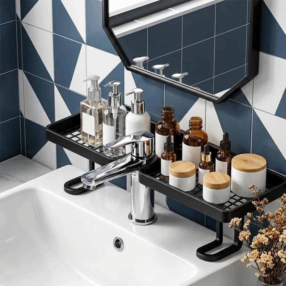 Scaffale Portasapone da Bagno in Plastica Senza Trapano Scaffale per Lavandino del Bagno Scaffale Portaoggetti per Rubinetto Lavandino