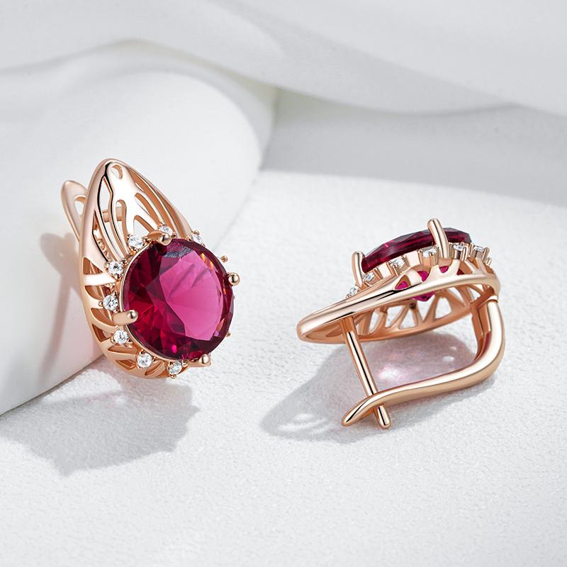 Shiny Red Natural Zircon Drop Earrings For Women Fashion  Rose Gold Color Party Accessories Daily Fine Vintage Jewelry