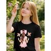 European Sizes Children's Summer Short-Sleeve T-Shirt, Cartoon Print Top for Girls, Featuring a Cute Design, Suitable for Outings and Daily